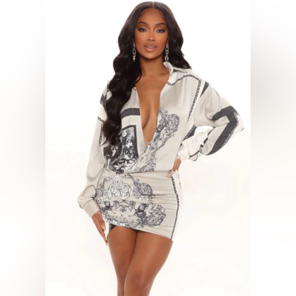 Fashion Nova. Satin Shirt mini dress. Size S. New with tags.